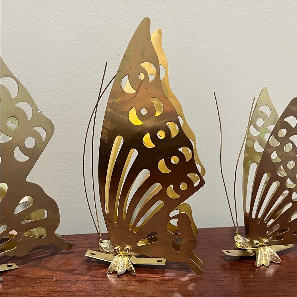 Brass Butterfly Table Decor - Gold Metal Wing Sculptures - Picture 6 of 8